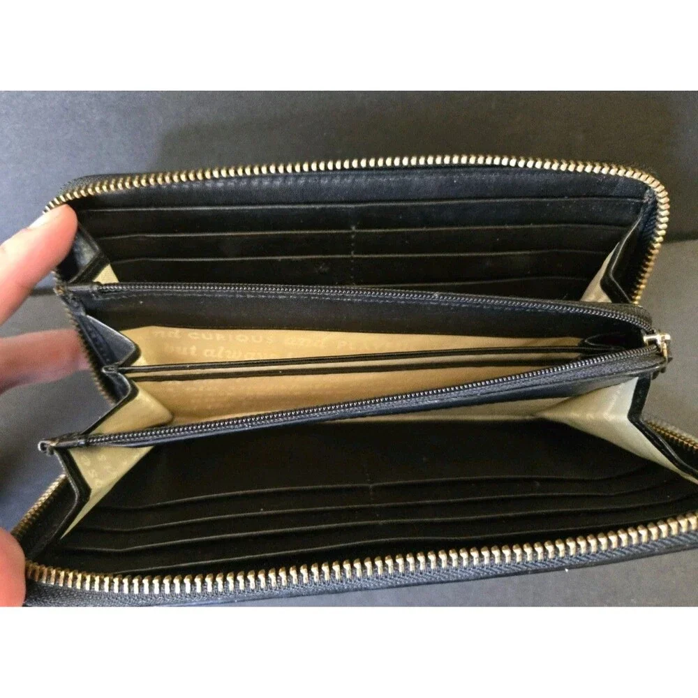 Kate Spade New York Women’s Black Zip-Around Wallet Logo Zipper Card Slots